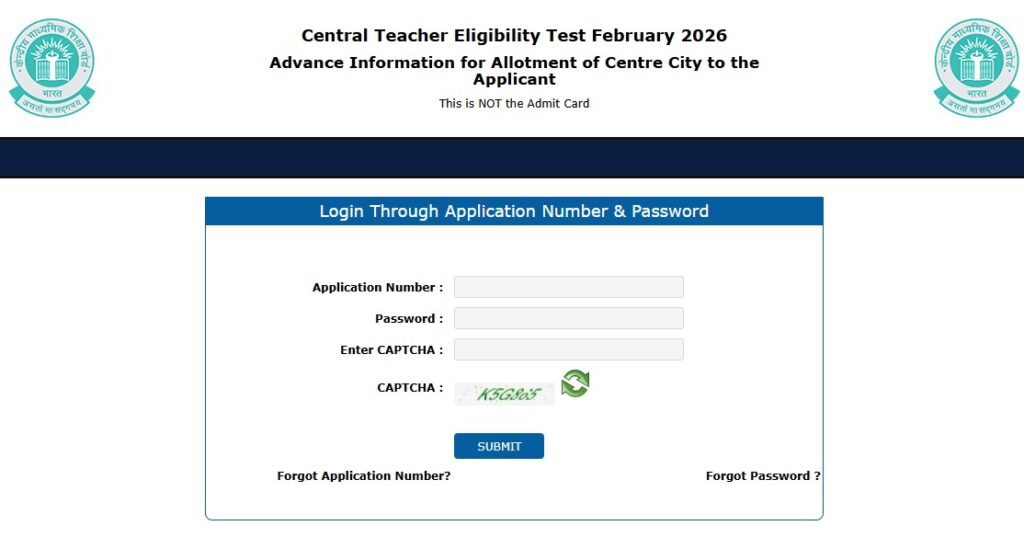 CTET Exam City Intimation Slip 2026 Released – Check Exam City & Date