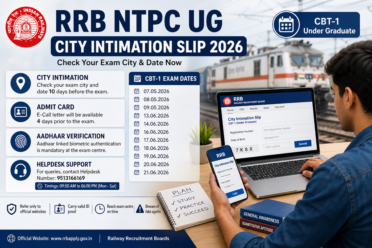 RRB NTPC UG City Intimation Slip 2026