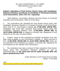 SSC CGL 2025 Final Answer Key
